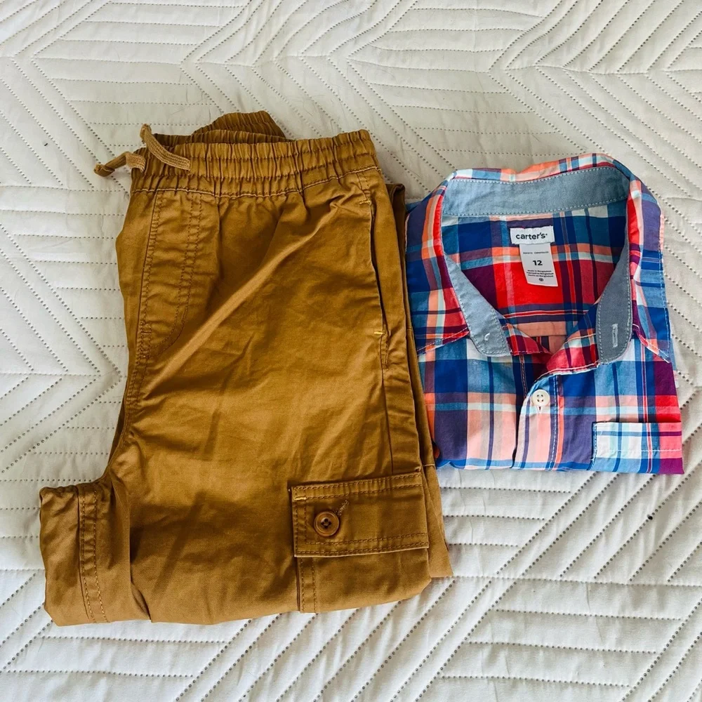 Carter's Colorful Plaid Shirt‎ with Tan Pants
